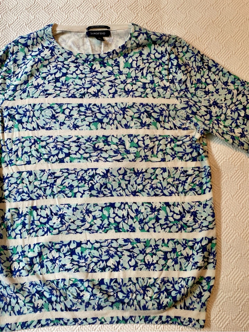 Lands' End Multicolor Floral Crewneck Sweater in Blue & Green